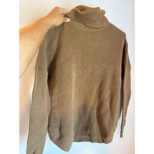 Michael Kors Sweater Womens Size M Brown Tan Cowl‎ Neck Waffle Knit